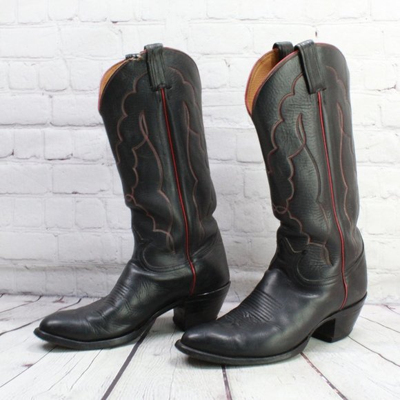 TONY LAMA Black Leather Western Cowboy Boots Style - Picture 2 of 9